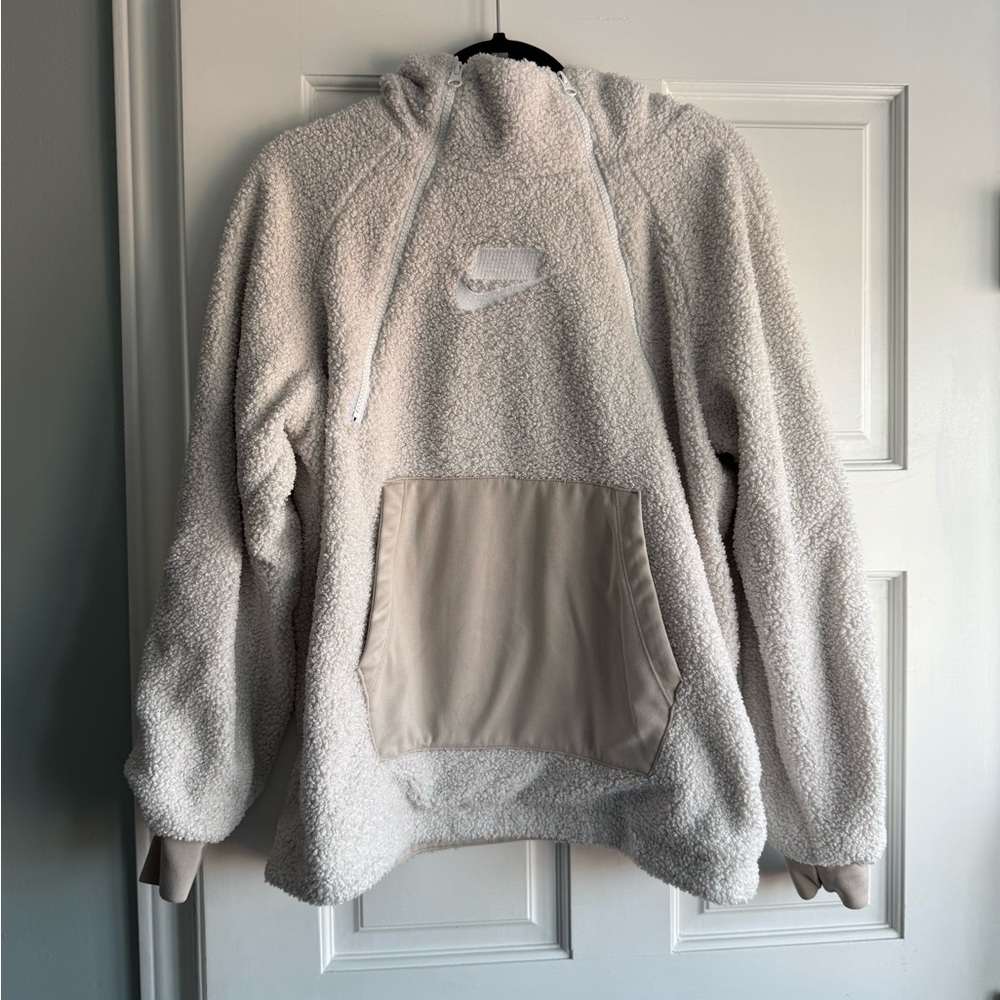 Nike Sportswear NSW Pullover Sherpa Zipper Hoodie Phantom AJ7284-031 Womens Sz M